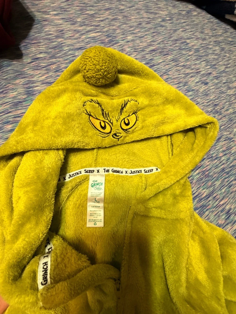 Justice “The Grinch” Green Plush Kids One-Piece With Hood